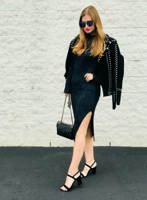Sweater Dress Leather Jacket October EasilyDressed Style Challenge